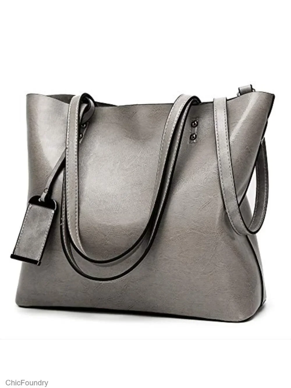 Vegan Leather Tote Satchel Handbag w/ Removable Shoulder Strap, 2 Compartments,